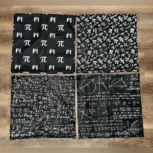 NWOT MATHEMATICAL SYMBOLS PHYSICS SET OF 4 THROW PILLOW COVERS.